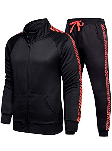 ZITY Men's Tracksuit Full Zip Sweatshirt Jogger Sweatpants Warm Sports Suit Black XL