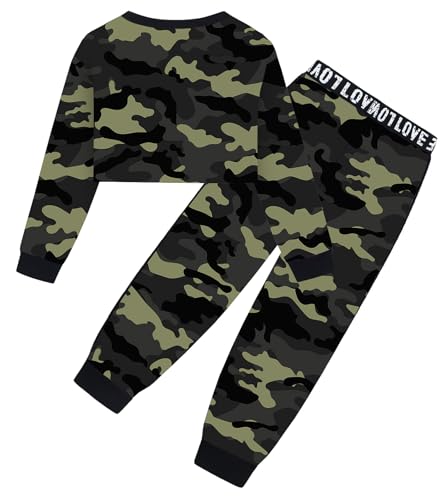 Image of Betusline Girls 2 Piece Outfits Girls Cropped Sweatsuit Pants Outfit Clothes Set, 4T-14 Years