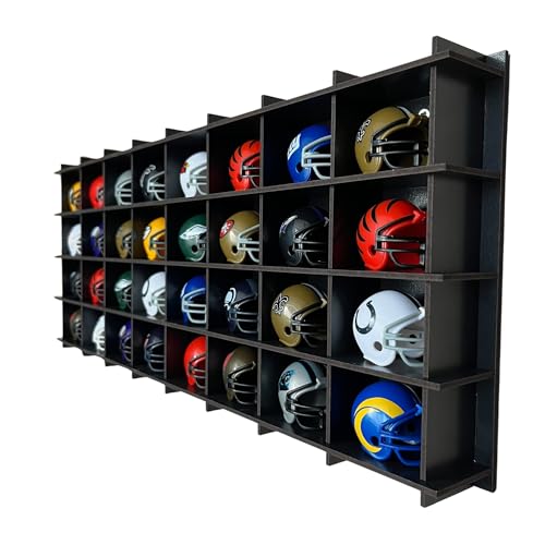 32 / 6 Color Mini Helmet Display Case Mini Football Helmets Football Helmet Display Case Wall Mount (Black)