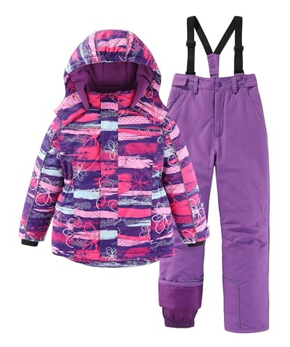 Hiheart Girls Warm Snowsuit Hooded Ski Jacket + Pants 2 Pcs Set