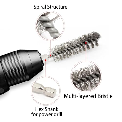 Image of 6pcs Set Bore Brush for Drill, 1 /4 inch Hex Shank Stainless Steel Twisted Wire Brush for Drill, 3pcs Tube Pipe Cleaner for Rust & 3pcs Copper Pipe Cleaner