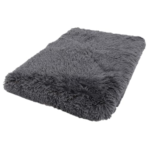 MUCKLILY Cama para Mascotas Pequeña S 40x30x5 Cm, Tapete para Dormir de Felpa Larga, Color Gris Oscuro, Colchón Cómodo para Perros y Gatos, Alfombra Flexible para Sofá de Mascotas