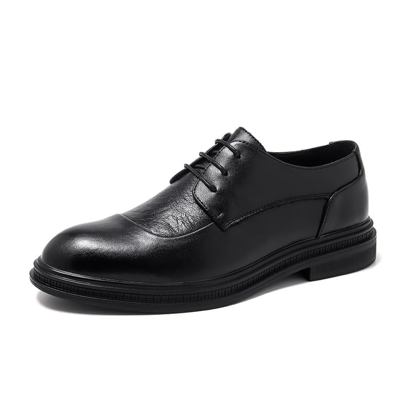 Men's Classic Leather Dress Shoes Formal Work Summer Lace Up Black Low Top Pointed Toe Non-Slip Softsole Oxford Shoes