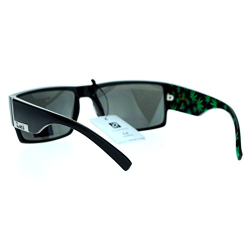 Mens Locs Sunglasses Rectangular Gangster Frame Marijuana Print Black/Green4