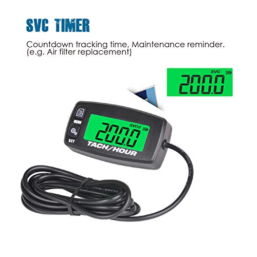 Runleader HM032R Inductive Tachometer Digital Tach Hour Meter Backlit Flash Alert Service Alarms for Gasoline Engine Chainsaw ATV UTV Dirtbike Motobike Motocycle Outboards Snowmobile Marine Boat