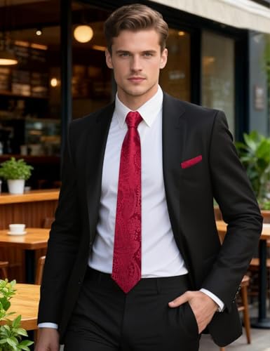 Image of YOHOWA Mens Ties Set Wedding Paisley Neckties with Handkerchief Cufflinks Formal Business