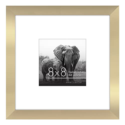 Americanflat Cadre photo doré de 20,3 x 20,3 cm avec passe-partout et 20,3 x 20,3 cm sans passe-partout - Bois composite avec verre incassable - Formats horizontaux et verticaux pour mur et table Cover