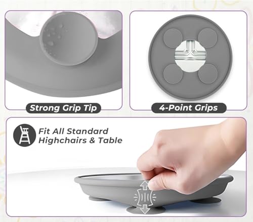 Image of NYALA Stainless Steel Baby Toddler Plates Silicone Suction, Non-Slip Baby Plates BPA Free,Unbreakable Dishwasher Safe (Grey)
