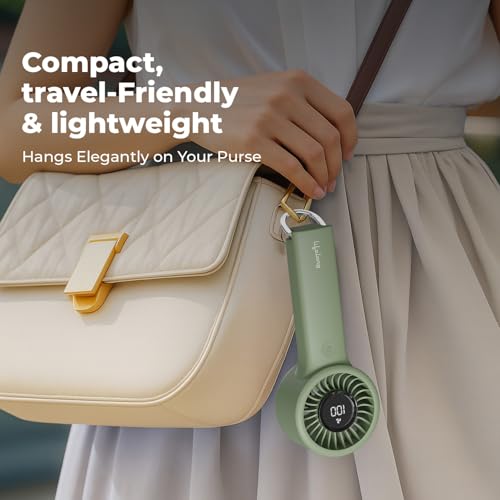 Image of Lifelong Hand Fan with Digital Display | Portable Rechargeable Fan with 2000mAh Battery, 5 Speed Settings,Type-C Charging, Powerful Cooling, Start with Long Press, Non-Slip Base,Travel Friendly Design