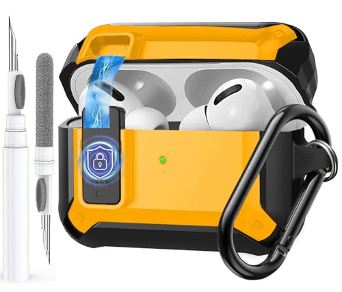 Image of Olytop for Airpods Pro 3 Case with Magnetic Automatic Lock, Rugged Apple Airpods Pro 3rd Generation Cover 2025, Armor Shockproof iPod Pro3 Gen Protective Shell with Carabiner&Cleaner kit,Black /Yellow