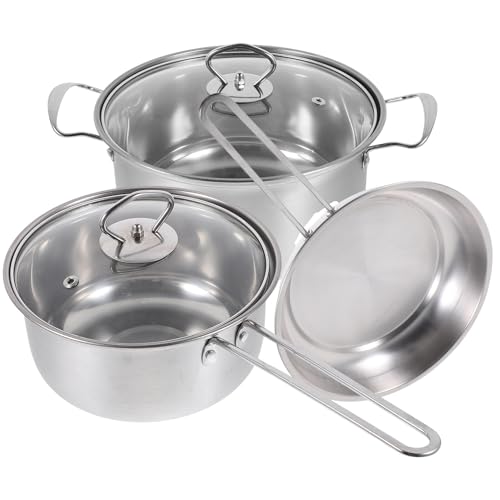 NUOBESTY Juego de Utensilios de Cocina de Acero Inoxidable 430 Set de 3 Piezas Olla para Sopa Cacerola Tapa y Sartén Metálica Mango de Acero para Cocinar y Preparar Alimentos Hogar