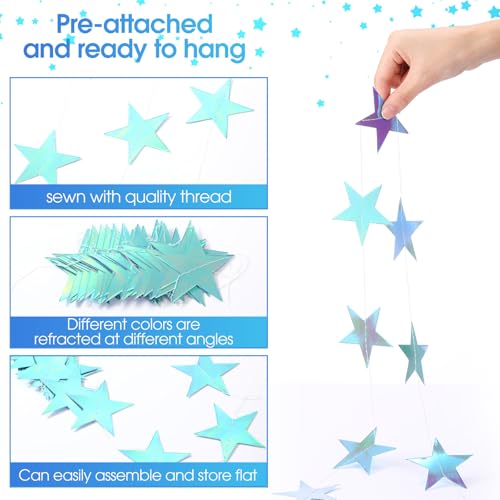 Image of Patelai Glitter Star Garland Banner 2026 Graduation Decor 130 Feet Star Hanging Banner Twinkle Backdrop for Party Birthday Classroom Wedding Supplies(Iridescent Blue)