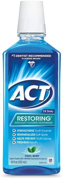 ACT Restoring Anticavity Fluoride Mouthwash Cool Mint 18 oz (Pack of 7)