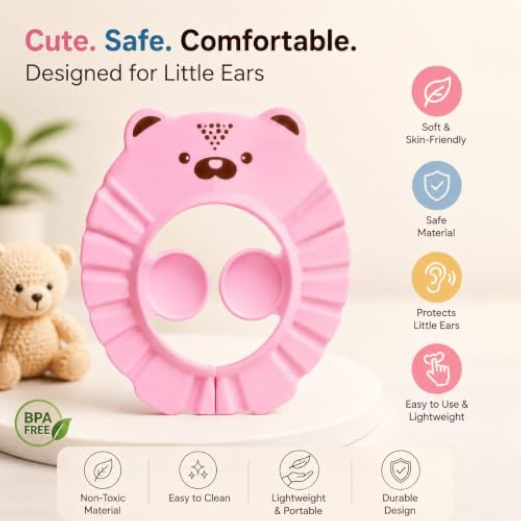 Baby Bath Shower Cap, Adjustable Silicone Bathing Crown