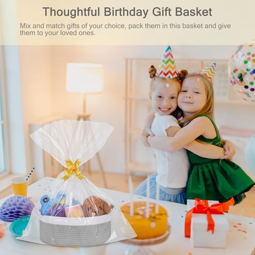 Image of Small Empty Gift Basket with Bag & Ribbons, White & Cool Gray