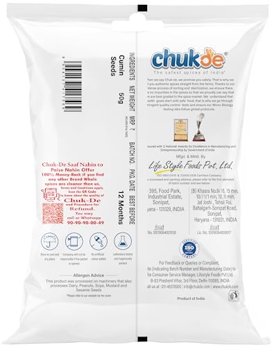 Image of Chukde Jeera Sabut - 250 Grams (50gm x 5) | Whole Spices for Vegetarian, Meat, and Rice Dishes, Snacks, and Beverages | Digestion Aid, Blood Sugar Regulator, Anti-Inflammatory