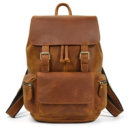 Mens Backpack Men Leather Shoulder Backpack Vintage Ladies Backpack Leather for Camping Outdoor Sport,Brown-41x30x18cm