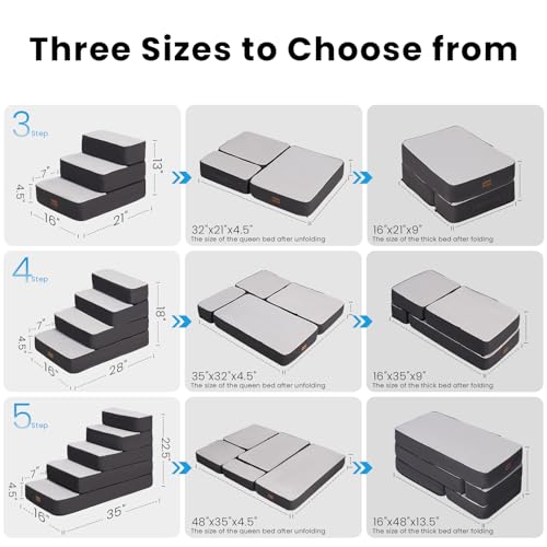5-Step Adjustable Dog Stairs for High Beds, Dog Steps for Small Dogs and Cats, Foldable Pet Stairs for Bed Climbing, Non-Slip Pet Step Indoor, Grey - Image 4