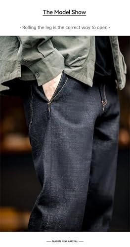 Men's Vintage Raw Jeans Cotton Straight Fit Selvedge Pants Heavyweight Zip Fly with Pockets Jeans2