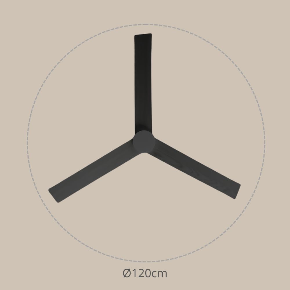 / HYBRID/Ventilador de techo negro con wifi y palas reversibles negro-nogal Ø120 cm/Ultra Silencioso, bajo consumo, 6 Velocidades, Mando, Verano-Invierno, temporizador, modo brisa