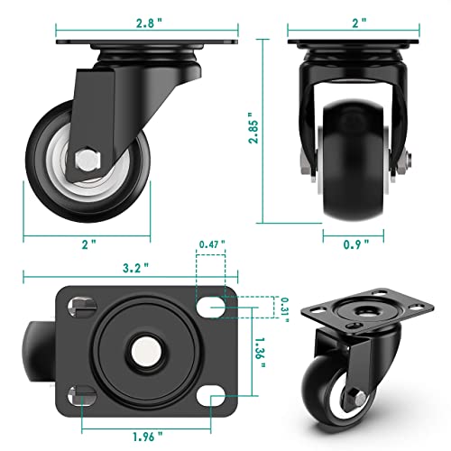 2 Inch Swivel Caster Wheels Without Brake And No Noise Wheels, Heavy Duty Casters Total Capacity 600Lbs (Pack Of 4) #TOP2