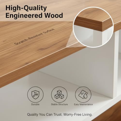 Image of FURLAY Zentro Modern Coffee Table & TV Stand for Living Room, Mid Century Wood Entertainment Center with Open Storage Shelves, Minimalist Media Console Table for Home - 90 x 40cm (FWCT2-Multi Color)