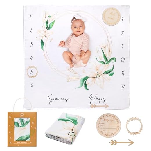 Manta Meses Bebé En Español | Algodón | Unisex | Tema Hojas Y Marcos | Regalo Personalizado De Nacimiento Nuevas Mamás | Manta Mensual