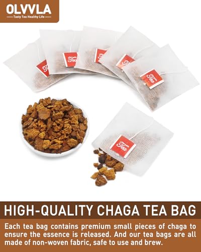 Image of Olvvla - Chaga Tea Bags - 2.5g X 50 Count - Wild Chaga Mushroom Herbal Tea - Sourced from Siberia - Caffeine Free - Gluten-Free