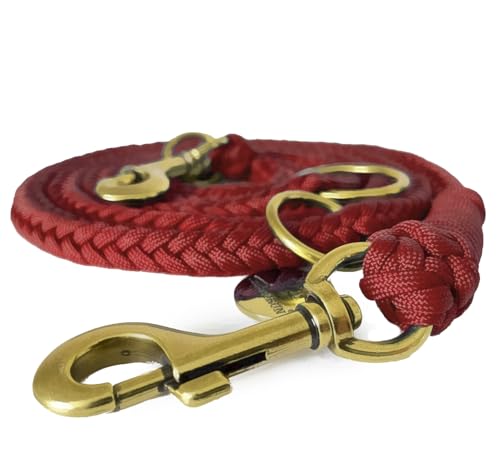 Leisegrün Paracord Hundeleine 2m | Handgefertigte Leine 3-Fach verstellbar | Handmade für kleine und mittelgroße Hunde (Ruby, 2 m) | Farbe: Rot