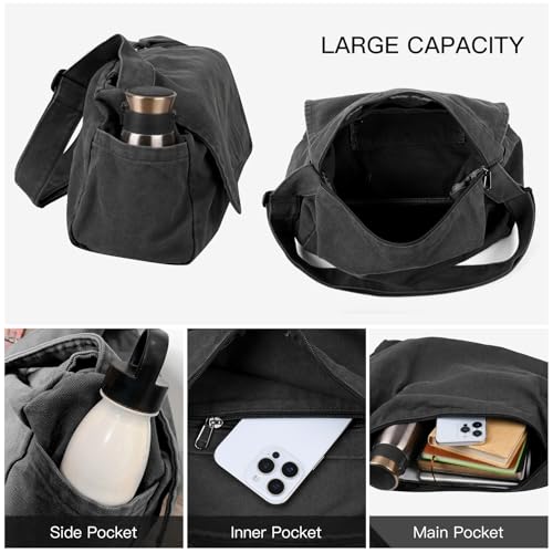 ChuLian Messenger Bag for Women Men Canvas Satchel Bag Travel Hobo Bag Casual Crossbody Shoulder Bag Sling Bag2