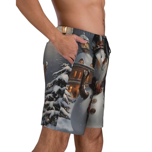 Christmas Snowman Print Men's Beach Pants Lightweight Quick-Dry Swim Pants with Mesh Lining for Men3
