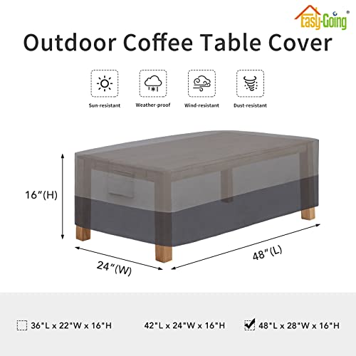 Easy-Going Patio Coffee Table Cover Small Outdoor Rectangular Table Cover, Uv Resistant Waterproof Patio Furniture Cover (48" Lx28 Wx16 H, Gray/Dark Gray) #TOP1
