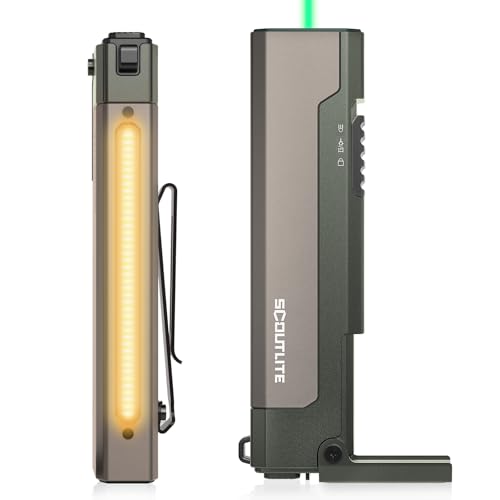 SCOUTLITE Vario GB 2000 EDC Linterna con combinación de LED blanco y cálido, 2000 lúmenes, luces planas magnéticas compactas de bolsillo, triple fuente para inspección de campamento al aire libre