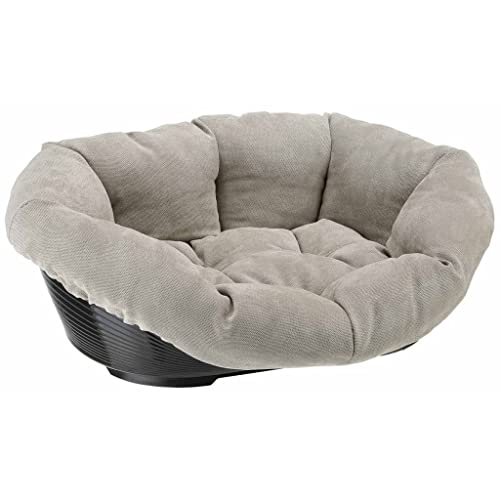 Ferplast Cuccia Cane e Gatto con Cuscino SOFA' PRESTIGE 6 in Velluto, Lavabile, Lettino per Cani Gatti da Interno Imbottito, Cesta in Plastica, Fondo Forato Antiscivolo, 73 x 55 x h 27 cm, Grigio