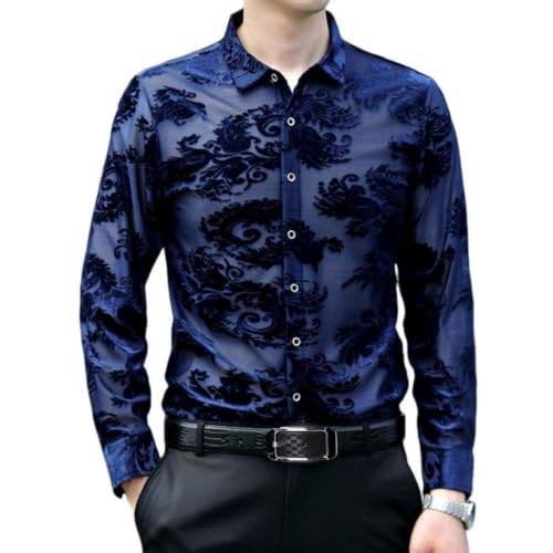 Chemise jacquard homme col carré avec motif dragon haut de gamme