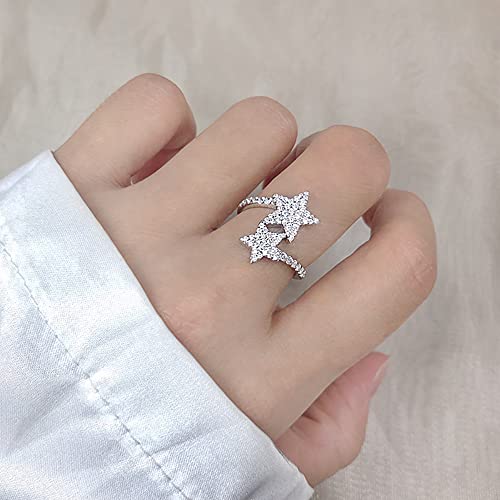 Double Stars Wrap Finger Ring Cubic Zirconia Crystal Lucky Star Open Adjustable Stacking Statement Band Eternity Promise Rings Dainty Jewelry Gifts for Women2