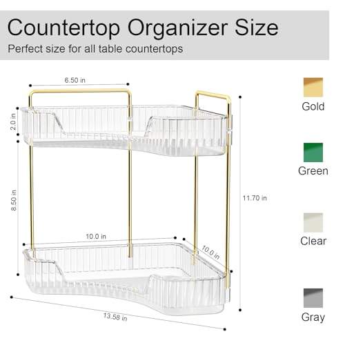 GTI 2 Tier Bathroom Counter Organizer, Multi-Function Corner Bathroom Organizer Countertop,Makeup Organizer Perfume for Dresser Vanity Tray, Spice Rack Organizer for Kitchen (Clear) by GTI - Image 4