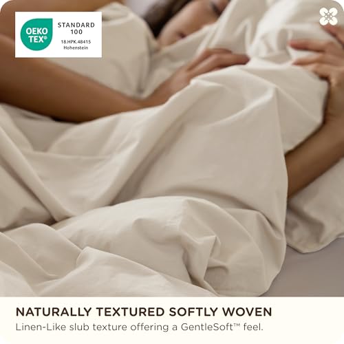 Image of Bedsure PureWoven 100% Cotton Slub Weave Duvet Cover Set, Queen Set, 3-PC | Luxury Linen-Like Textured Bedding Set, Double-Stitched, Easy to Change with Zipper Closure, Slub Ivory, 90 inch x 90 inch