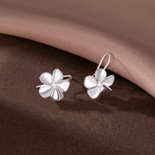 Reffeer Solid 925 Sterling Silver Hawaiian Plumeria Flower Drop Earrings for Women Teens CZ Flower Drop Earrings Dangle4