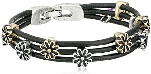 Lucky Brand Two Tone Flower Woven Leather Bracelet
