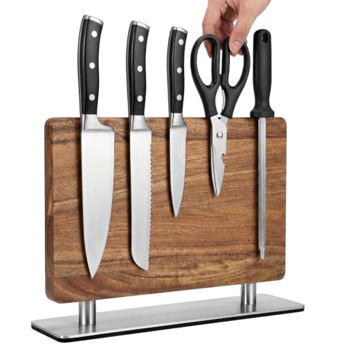 Fathers Day Dad Gifts, Birthday Gift for Dad Mom Chef, Magnetic Knife Holder Acacia Wood - Double Sided Kitchen Rack Magnetic Stand, Strong Magnets Multifunctional Storage Rack Kitchen