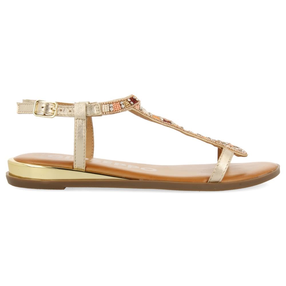 Sandalias Doradas con Piedras Multicolor para Mujer MULION