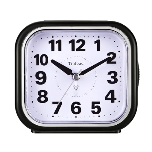 Image of Tinload 4.3 inch No Ticking Analog Alarm Clock,Silent Readable for Seniors,Easy to Set,Gradual Rise Alarm,Big Numbers,On /Off Switch on Side,Gentle Wake,Snooze,Lighted on Demand,Battery Operated,Black