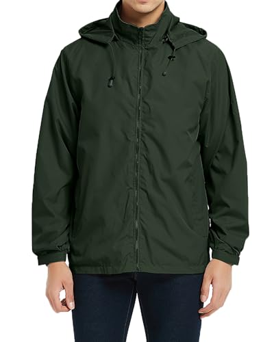 Image of Mywu Men's Water-resistant Rain Jacket Lightweight Windbreaker Hooded Rain Coat for Adults Outdoor Hiking Camping
