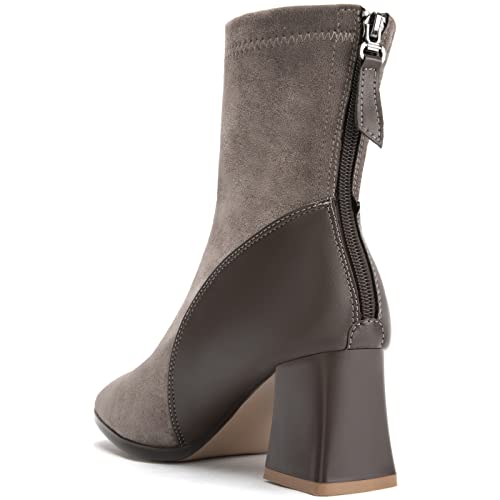 Zelaprox Women's Square Toe Ankle Boots Low Block Heel Chelsea Boots Back Zipper Comfortable Mid Calf Booties Shoes3
