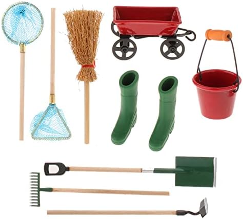 EHJRE 9 Pcs Mini Garden Tools - Miniature Dollhouse Garden Tools Wood Fence Yard Supplies Scene Model Set Dollhouse Decor Accessories