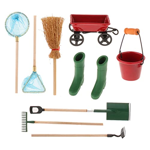 Ehjre 9 Pcs Mini Garden Tools - Miniature Dollhouse Garden Tools Wood Fence Yard Supplies Scene Model Set Dollhouse Decor Accessories #TOP1
