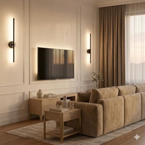 Image of SAH Contemporary LED Black Wall Light Vertical Metal Wall Lamp Soft & Bright LED 3 Step Color Changing, Ambient Lighting Ideal for Living Room, Bedroom, Hallway, Bathroom and Home Decoration