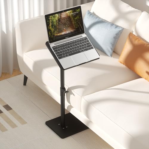 Image of YUHFERA Sofa Armrest Tray Table for Couch - 360 Swivel Height Adjustable End for Small Spaces, Snack Side Table for Bed or Chair with Phone & Tablet Slot (Black,Angle Adjustable)