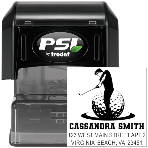 Image of Golf Swing Silhouette Pre-Inked Rubber Stamp - Envelope Address Stamp | Golf Address Stamp. Pre Inked Return Stamp. Choice of 5 ink colors. Your name and address. Refillable reservoir.